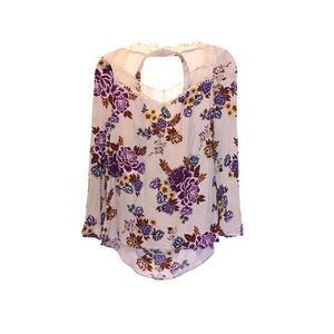 Bebop lilac purple floral print long sleeve blouse with front cutout Size M Boho
